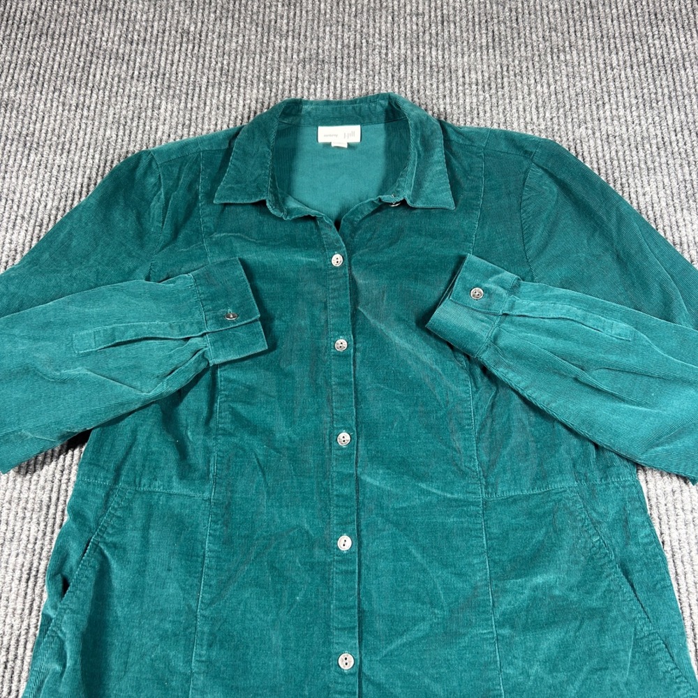 J. Jill Shirt Women's S Green Corduroy Button Up Long Sleeve Tunic Top